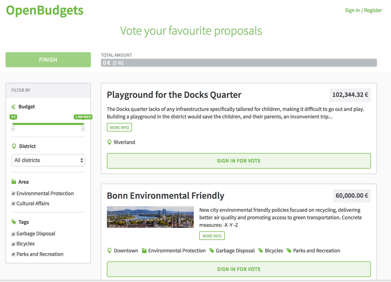 Citizens vote for their favorite budgeting proposals.